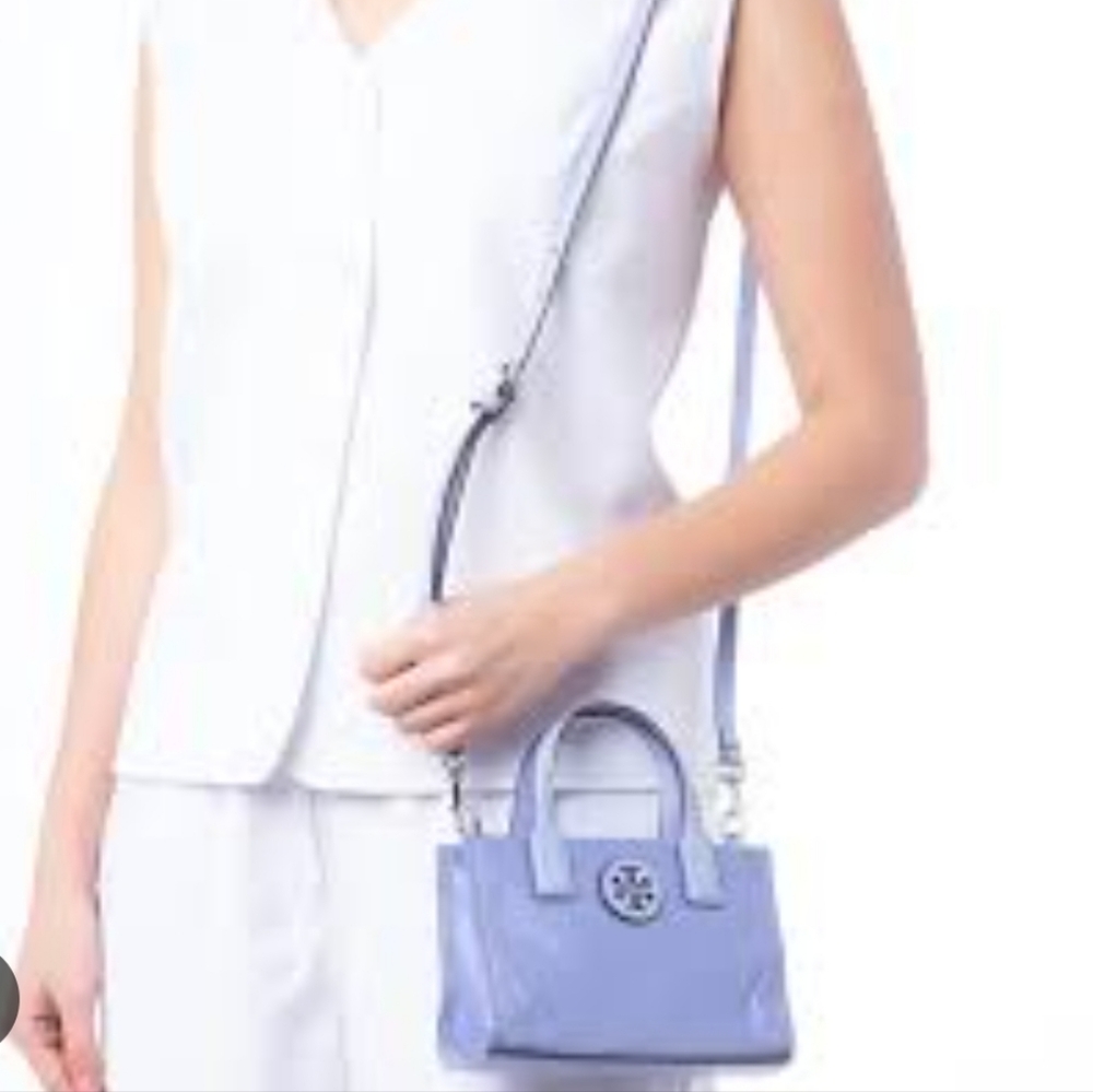 Tory Burch Purple Canvas Ella Canvas And Leather Croasbody Mini Tote